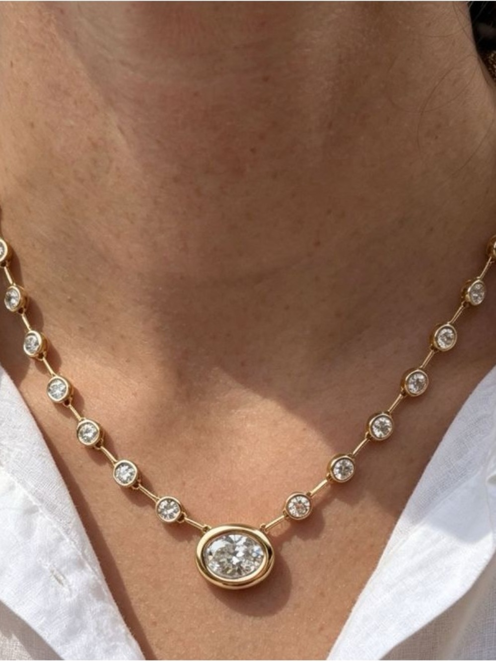 Gold Crystal Station Necklace - Elegant Women's Jewelry